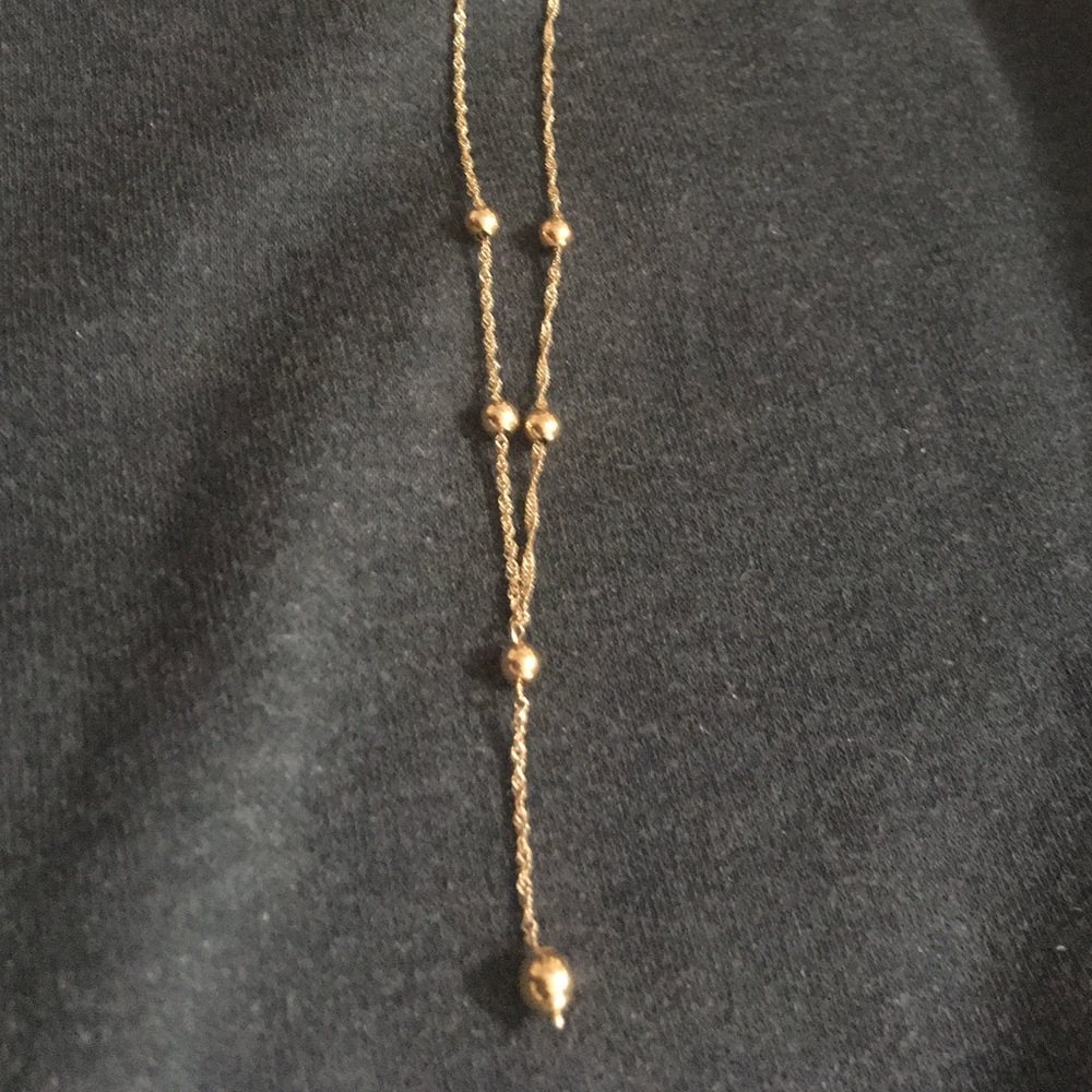 Preloved Solid 10K Lariat Necklace with Gold Stationed Beads - Picture 5 of 7